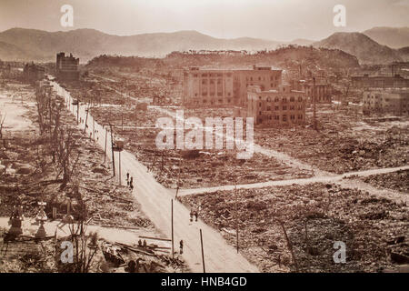 photo of Hiroshima after the atomic bomb explosion, Inside the Hiroshima Peace Memorial Museum, Hiroshima, Japan Stock Photo