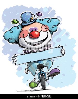 Cartoon-Artistic illustration of a Clown on Unicycle Holding a Label - Boy Colors Stock Vector