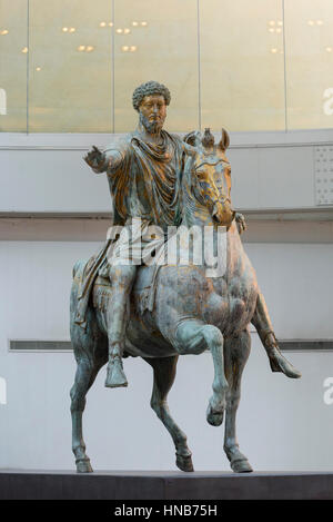 Rome. Italy. Bronze equestrian statue (161-180 AD) of Roman Emperor Marcus Aurelius (121-180 AD), Capitoline Museum. Musei Capitolini. Stock Photo