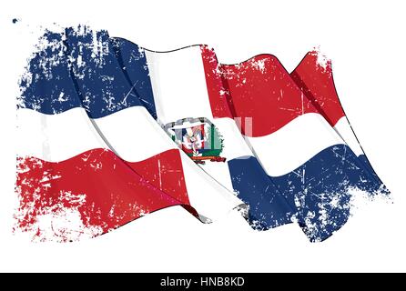 Grunge Vector Illustration of a  waving Dominican Republic Flag. All elements neatly organized. Texture, Lines, Shading & Flag Colors on separate laye Stock Vector