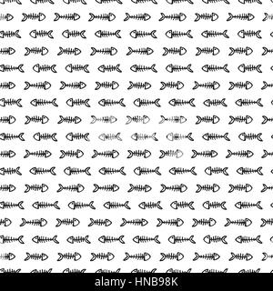 Fish bones Seamless pattern. Fish skeleton doodle, Hand drawn Cartoon ...