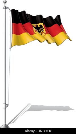 Vector Illustration of a waving ... National and State flags fasten on a flag pole.Both versions are in-place in separate groups. Flags and pole in se Stock Vector