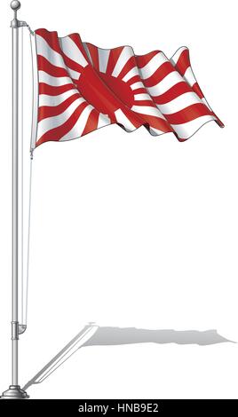 Vector Illustration of a waving Japanese Imperial Navy flag in a clean-cut and an aged version, fasten on a flag pole. Both versions are in-place in s Stock Vector