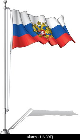 Vector Illustration of a waving Russian National and State flags fasten on a flag pole.Both versions are in-place in separate groups. Flags and pole i Stock Vector