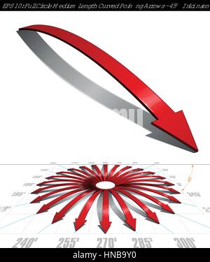 Set of medium length curved arrows. Pointing directions every 15 degrees covering a full circle. Easy to change color, keep or remove any element with Stock Vector