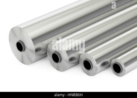 aluminum or steel foil rolls, 3D rendering Stock Photo