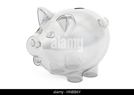 Empty glass piggy bank. 3D rendering illustration isolated on white ...