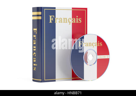 French book with flag of France and CD disk, 3D rendering isolated on white background Stock Photo