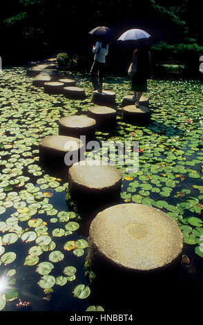 Woman, women, Way, Tourists, visitors,  in garden of Heian Jingu sanctuary,Kyoto, Japan Stock Photo