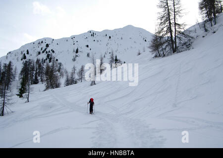 SILLIAN,AT - CIRCA JANUARY, 2011 - Skitourer on the snowy slopes of OfenSpitze, in Lesachtal. Stock Photo