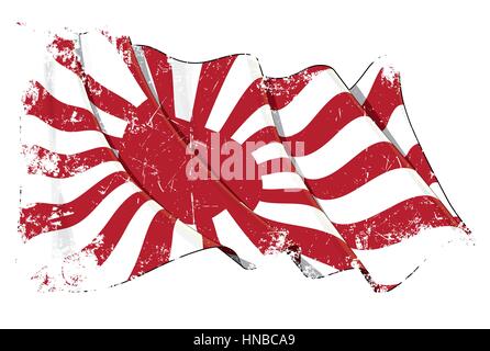 Grunge illustration of a waving Japan's Navy Flag against white background Stock Vector