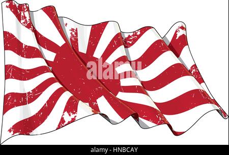 Illustration of a damaged waving Japan's Navy Flag against white background Stock Vector