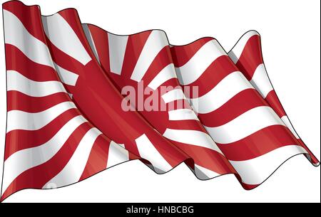 Illustration of a waving Japan's Navy Flag against white background Stock Vector