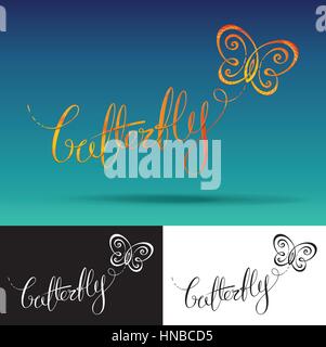 Vector Logo with custom single line lettering and a symbol resembling a Butterfly in color Positive and negative. The lines are interlinked in 3 dimen Stock Vector