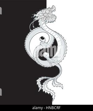 Tattoo Design of Chinese Dragon Holding Yin Yang Symbol Stock Vector ...