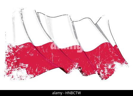 Grunge Vector Illustration of a Waving Polish National Flag (without the eagle crest). All elements neatly organized. Texture, Lines, Shading & Flag C Stock Vector