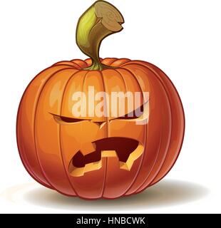 Cartoon vector illustration of a Jack-O-Lantern pumpkin curved in an angry expression, isolated on white. Neatly organized and easy to edit EPS-10 Stock Vector