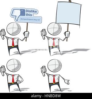 Set of sparse vector illustrations of a generic Business cartoon character on 4 dislike poses. Stock Vector