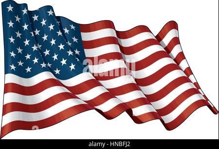 Illustration of a waving American flag against white background Stock Vector