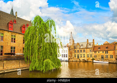 Bruges, Rozenhoedkaai water canal view. Unesco site. Belgium, Europe. Stock Photo