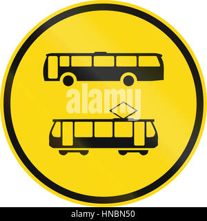 Temporary road sign used in the African country of Botswana - Buses and trams only. Stock Photo