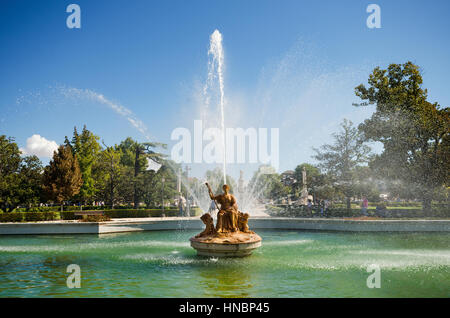 Fountain and gardens of Aranjuez Royal palace in Madrid, Spain. Stock Photo