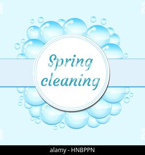 Soap bubbles frame isolated on white background, cartoon style. Spring cleaning concept. Vector illustration. Stock Vector
