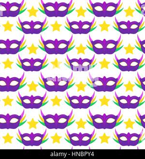 Mardi Gras seamless pattern with carnival mask. Masquerade background, texture, paper. Vector illustration. Stock Vector