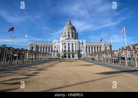 SAN FRANCISCO, CALIFORNIA - JAN 14:  Editorial view of San Francisco's historic City Hall building in bright morning light. Stock Photo