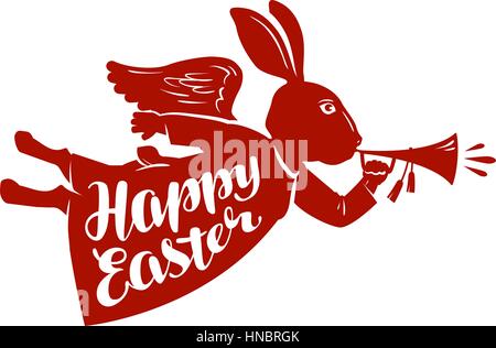 Happy Easter, lettering. Rabbit, bunny symbol Stock Vector