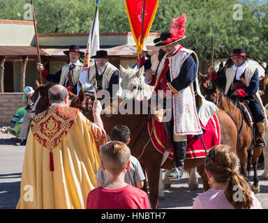 Tubac, Arizona - Anza Days at Tubac Presidio State Historic Park. Costumed riders re-enact the 1775 expedition of Spanish explorer Juan Bautista de An Stock Photo