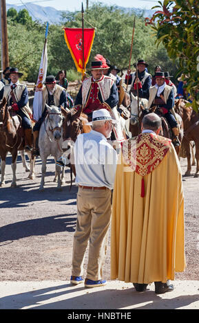 Tubac, Arizona - Anza Days at Tubac Presidio State Historic Park. Costumed riders re-enact the 1775 expedition of Spanish explorer Juan Bautista de An Stock Photo