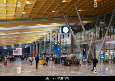 OSLO, NORWAY - JAN 20th, 2017: The Lufthavn Airport Gardermoen OSL is the main domestic hub and international airport in Norway. Stock Photo