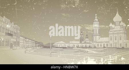 Card with image of the Russian city. Stock Vector