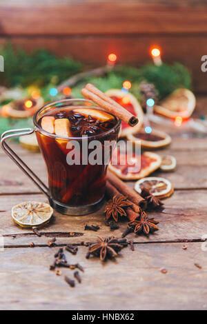 Glass of mulled wine and ingredients Stock Photo