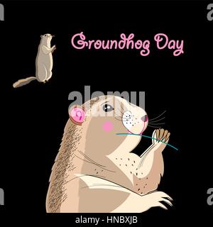 Bright fun graphics card for Groundhog Day Stock Vector