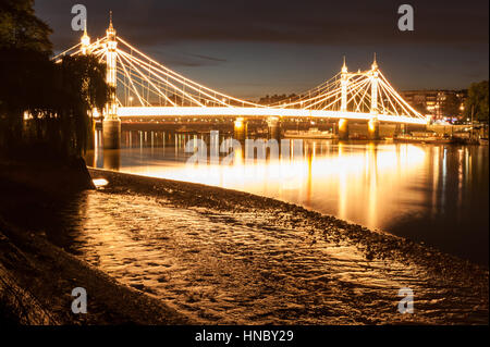 Albert Bridge at night, London, England, United Kingdom Stock Photo