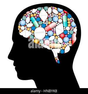 Pills Brain Head Stock Photo