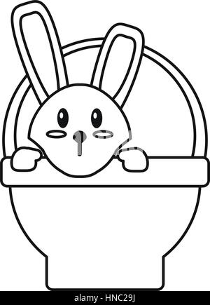 easter bunny in basket present thin line vector illustration eps 10 Stock Vector