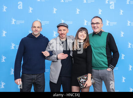 Berlin, Germany. 10th Feb, 2017. Creators of British film 'T2 Trainspotting' pose for photos at a photocall during the 67th Berlinale International Film Festival in Berlin, capital of Germany, on Feb. 10, 2017. Credit: Shan Yuqi/Xinhua/Alamy Live News Stock Photo