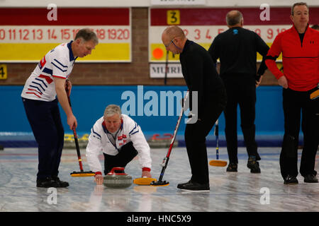 Hamilton, Glasgow, Scotland. 10th February 2017. Action from the the morning session of the Mens Scottish Senior Curling Championships at Hamilton Ice Rink.  Image Credit: Colin Poultney/Alamy Live News Stock Photo