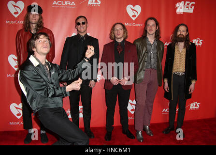 Los Angeles, CA, USA. 10th Feb, 2017. Daniel Tichenor, Jared Champion, Matt Shultz, Brad Shultz, Nick Bockrath, and Matthan Minster of musical group Cage the Elephant, At 59th GRAMMY Awards - MusiCares Person of the Year Honoring Tom Petty, At Los Angeles Stock Photo