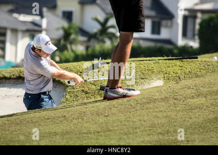 Kuala Lumpur, Malaysia. 11th Feb, 2017. Nino Bertasio bunker shot at the Maybank Championship Malaysia 2017 in Kuala Lumpur. Credit: Danny Chan/Alamy Live News Stock Photo