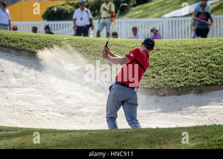 Kuala Lumpur, Malaysia. 11th Feb, 2017. Lasse Jensen bunker shot at the Maybank Championship Malaysia 2017 in Kuala Lumpur. Credit: Danny Chan/Alamy Live News Stock Photo