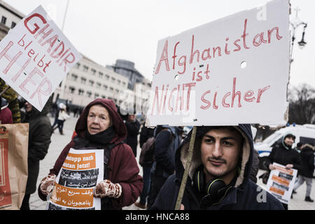 Berlin, Berlin, Germany. 11th Feb, 2017. Several hundreds of people rally in Berlin, among other cities, for a deportation stop to Afghanistan. The organizers criticize that two collective deportations had taken place since December 2016, although the security situation in Afghanistan had deteriorated again, according to the United Nations refugee agency. Credit: Jan Scheunert/ZUMA Wire/Alamy Live News Stock Photo