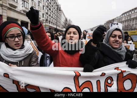 Berlin, Berlin, Germany. 11th Feb, 2017. Several hundreds of people rally in Berlin, among other cities, for a deportation stop to Afghanistan. The organizers criticize that two collective deportations had taken place since December 2016, although the security situation in Afghanistan had deteriorated again, according to the United Nations refugee agency. Credit: Jan Scheunert/ZUMA Wire/Alamy Live News Stock Photo
