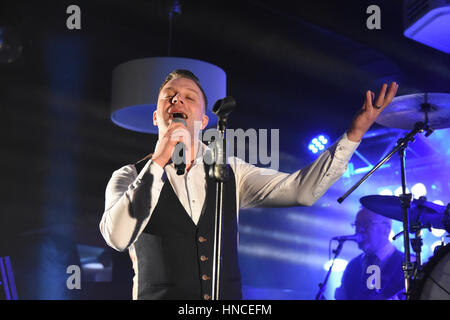 Fivemiletown, County Tyrone, UK. 11th Feb, 2017. Ritchie Remo, Hailed as one of Ireland's top live entertainers at the Valley Hotel in Fivemiletown, County Tyrone. Fivemiletown, UK. 11th Feb, 2017. Credit: Mark Winter/Alamy Live News Stock Photo