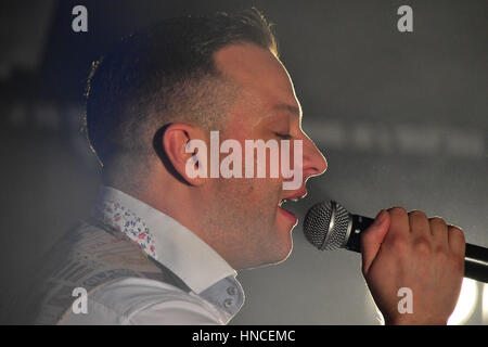 Fivemiletown, County Tyrone, UK. 11th Feb, 2017. Ritchie Remo, Hailed as one of Ireland's top live entertainers at the Valley Hotel in Fivemiletown, County Tyrone. Fivemiletown, UK. 11th Feb, 2017. Credit: Mark Winter/Alamy Live News Stock Photo