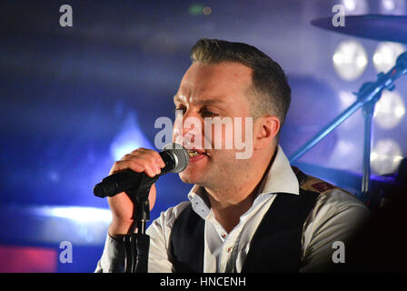 Fivemiletown, County Tyrone, UK. 11th Feb, 2017. Ritchie Remo, Hailed as one of Ireland's top live entertainers at the Valley Hotel in Fivemiletown, County Tyrone. Fivemiletown, UK. 11th Feb, 2017. Credit: Mark Winter/Alamy Live News Stock Photo