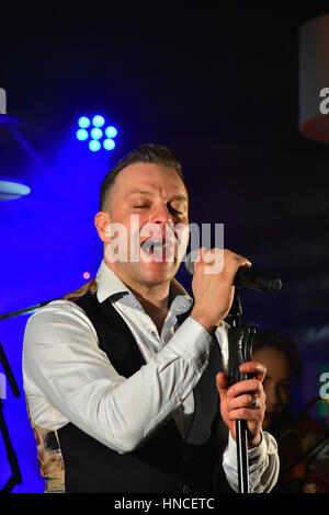 Fivemiletown, County Tyrone, UK. 11th Feb, 2017. Ritchie Remo, Hailed as one of Ireland's top live entertainers at the Valley Hotel in Fivemiletown, County Tyrone. Fivemiletown, UK. 11th Feb, 2017. Credit: Mark Winter/Alamy Live News Stock Photo